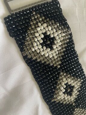 Vintage Black, White & Silver Beaded Eye-Pattern Belt